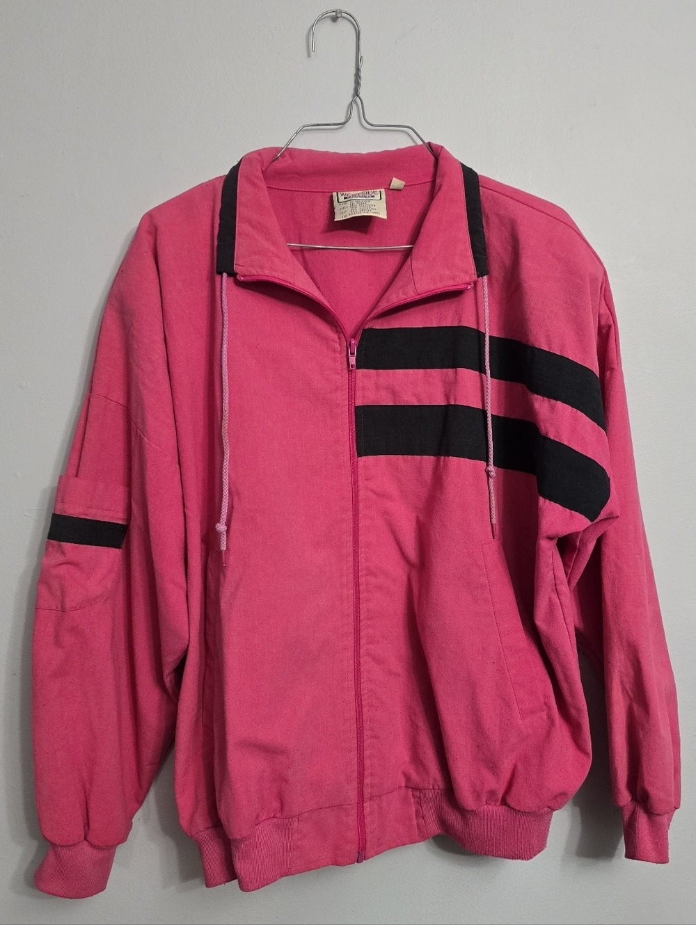 VTG 90s Westside Connection Hot Pink & Black Striped Bomber Jacket L